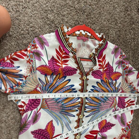 Rose & Olive Women’s Vibrant Scarf Printed Blouse Top Sz XL Pink Resort - Picture 8 of 10